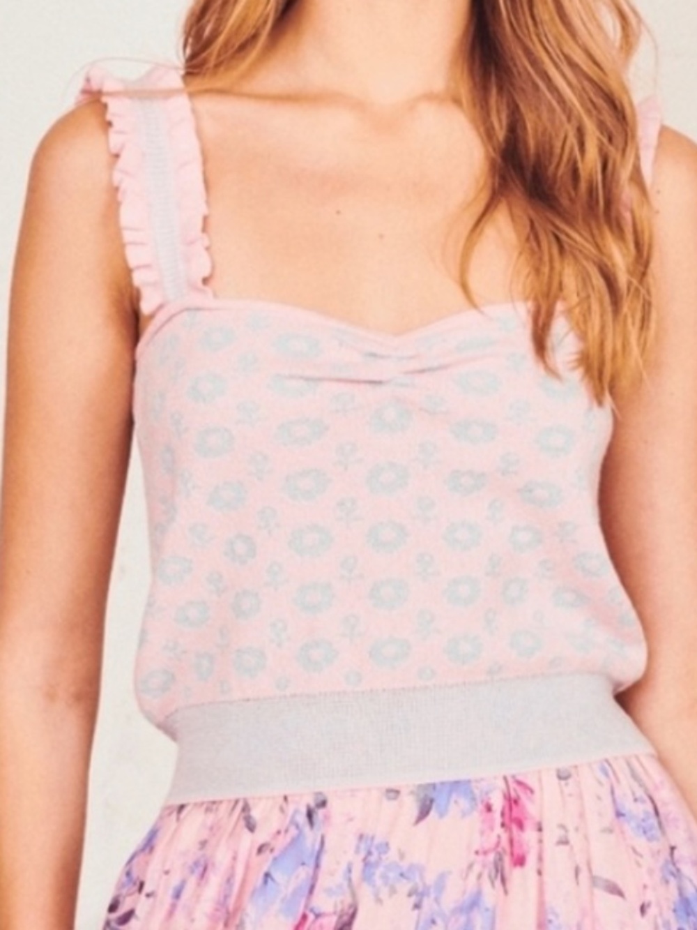 LoveShackFancy Chia Crop Tank – Pink Blue Rose Knit